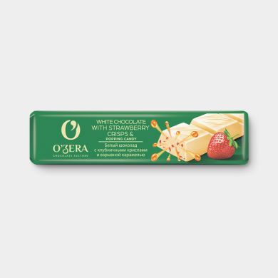 Шоколадный батончик «OZERA» белый с клубничными криспами и взрывной карамелью 45 гр